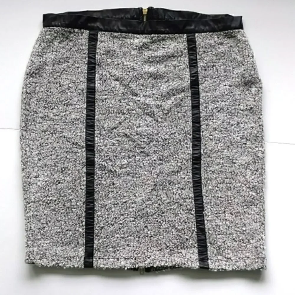 Melissa Paige‎ Wool Skirt Black & White Bouclé Zip Pencil Skirt, Size 14